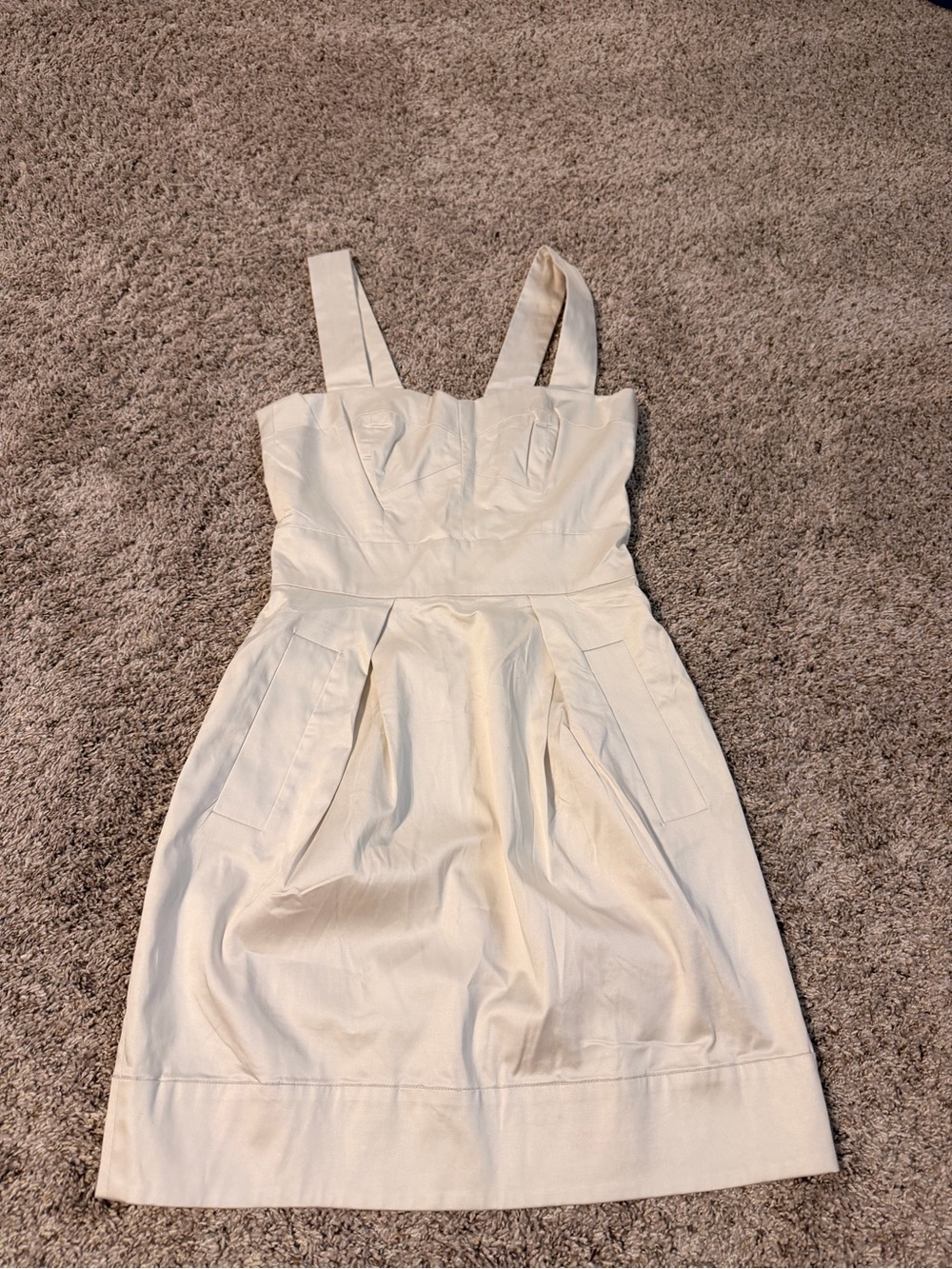 French Connection Cream Sleeveless Pleated Midi Dress
